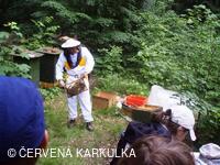 Včelař Josef Vlach při Medobraní u Perníkové chaloupky 2009